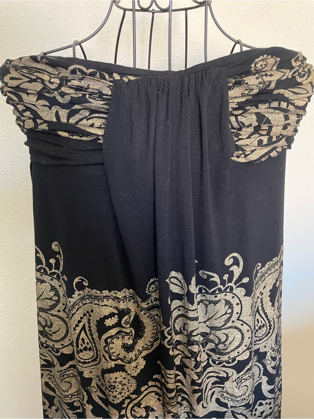 Strapless Black and Gold Metallic Paisley Maxi Dress - Picture 2 of 4